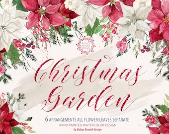 Aquarel Kerst Tuin Clip Art Handgetekende Bloemen