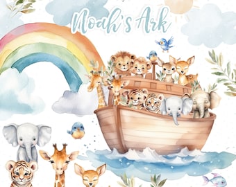Watercolor Noah's Ark Watercolor Clipart, PNG Noah's Ark Clipart, Christian Clipart Bundle, Religious Clipart Bible PNG Commercial Use