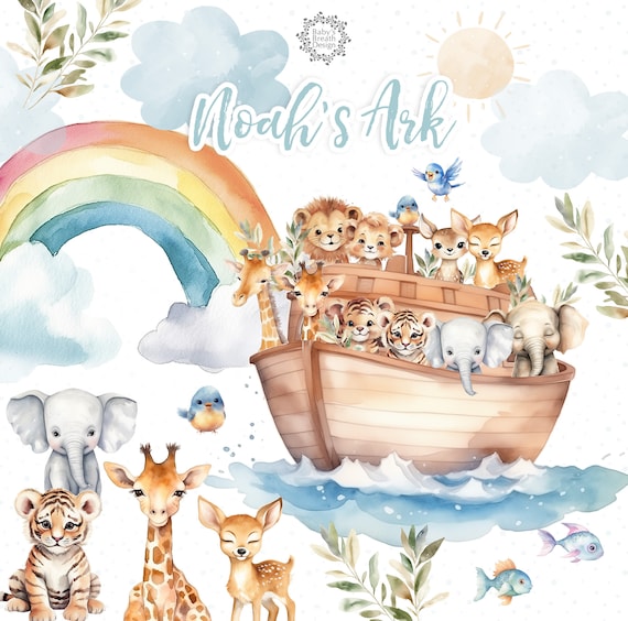Watercolor Noah's Ark Watercolor Clipart, PNG Noah's Ark Clipart, Christian Clipart Bundle, Religious Clipart Bible PNG Commercial Use