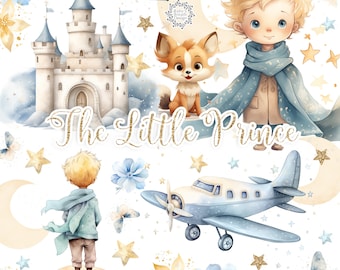Watercolor Little Prince, Cliparts, Little Pilot, Watercolor, El principito, Prince theme, Fairytale, Boy Clipart, Boy Watercolor