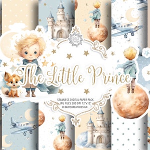 Confezione di carta digitale per acquerello Il piccolo principe, Piccolo pilota, Acquerello, El principito, Tema principe, Fiaba, Modello ragazzo, Acquerello ragazzo