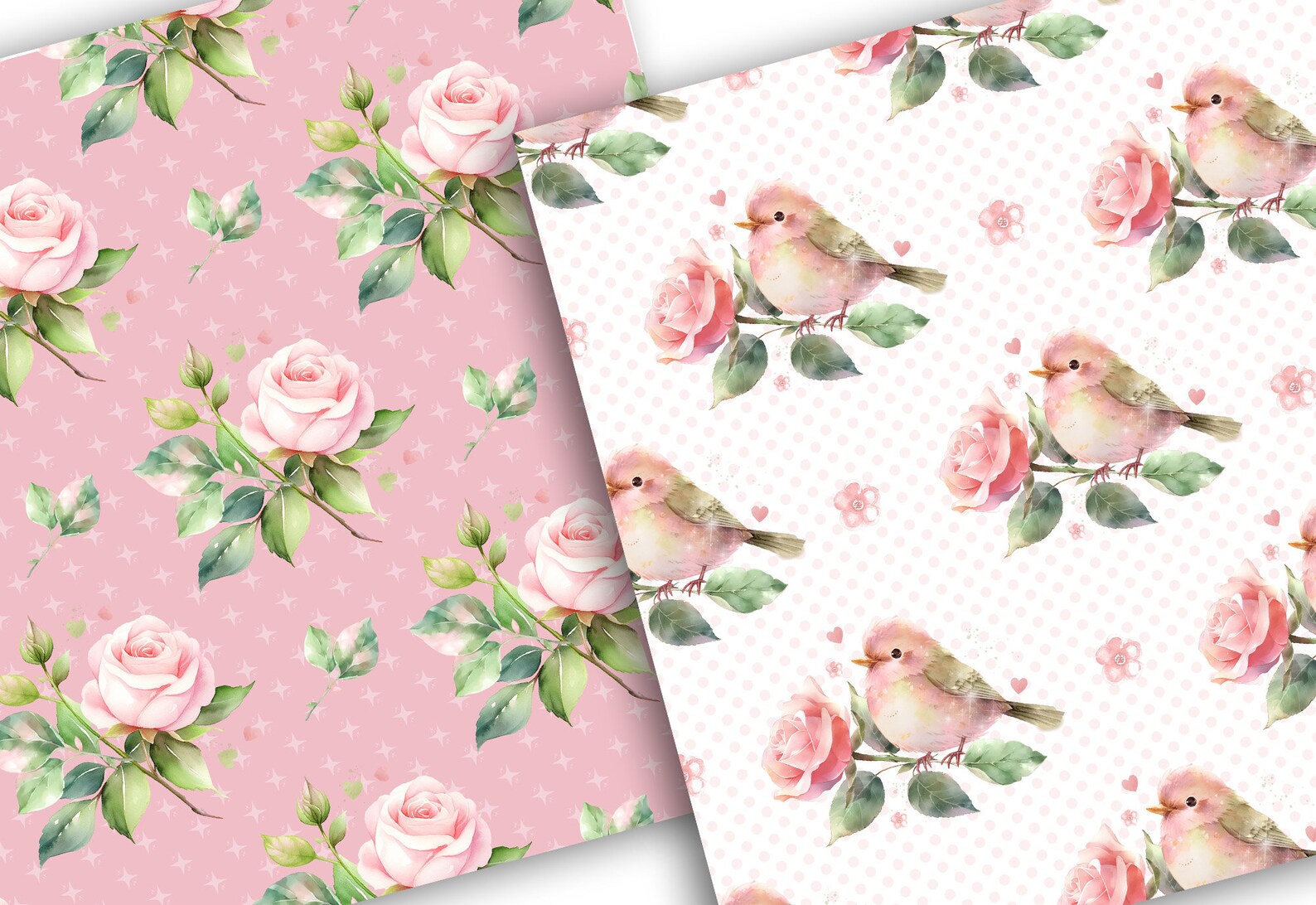 Watercolor Pink Roses Digital Paper Pack, Spring Pattern, Romantic ...
