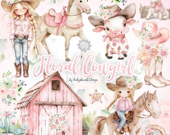 Linda vaquera clipart Vaquera rosa PNG Niña bebé Vaquera clipart Paquete Vaquera salvaje oeste PNG Botas de vaquera clipart Arte de baby shower