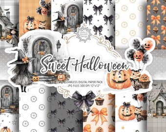Watercolor Witch Halloween digital paper pack, girly halloween, witch dress, pattern, Halloween mood, Halloween mood, halloween candy