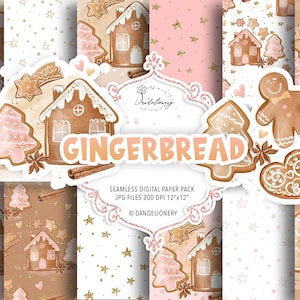 Watercolor Gingerbread cookie digital paper pack, Xmas pattern, Christmas paper, holiday Clipart, christmas tree pattern