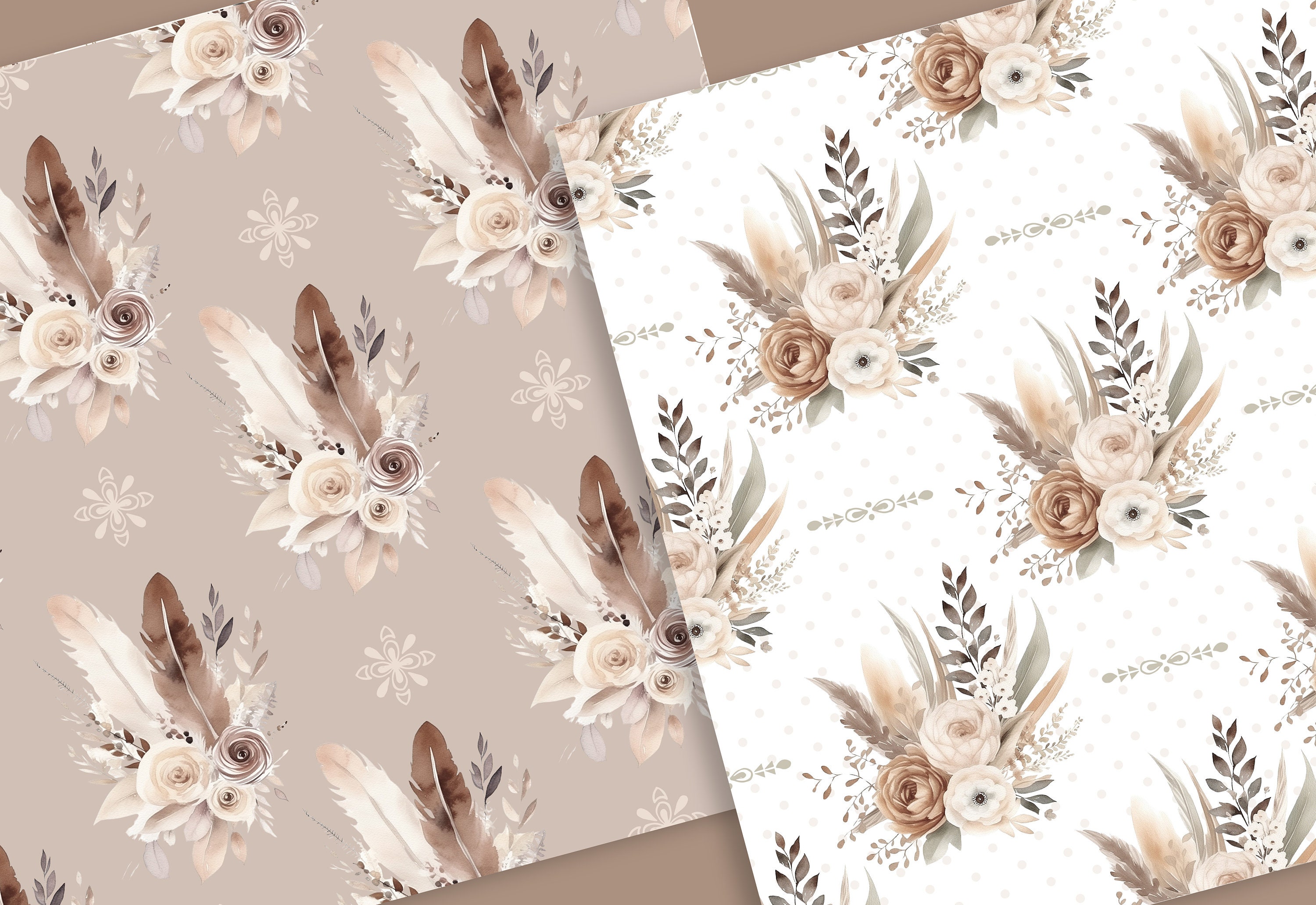 Watercolor Boho Flowers Digital Paper Pack, Boho Floral Clipart, Boho ...
