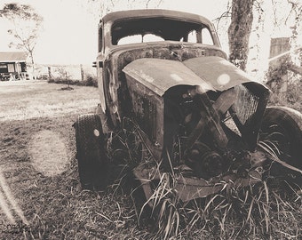 Decaying Truck, Original Photograph, Instant Digital Download, Wall Art, Decor, Rust, Rural, Black & White, Vintage, Farm, Metal, Sun, Field