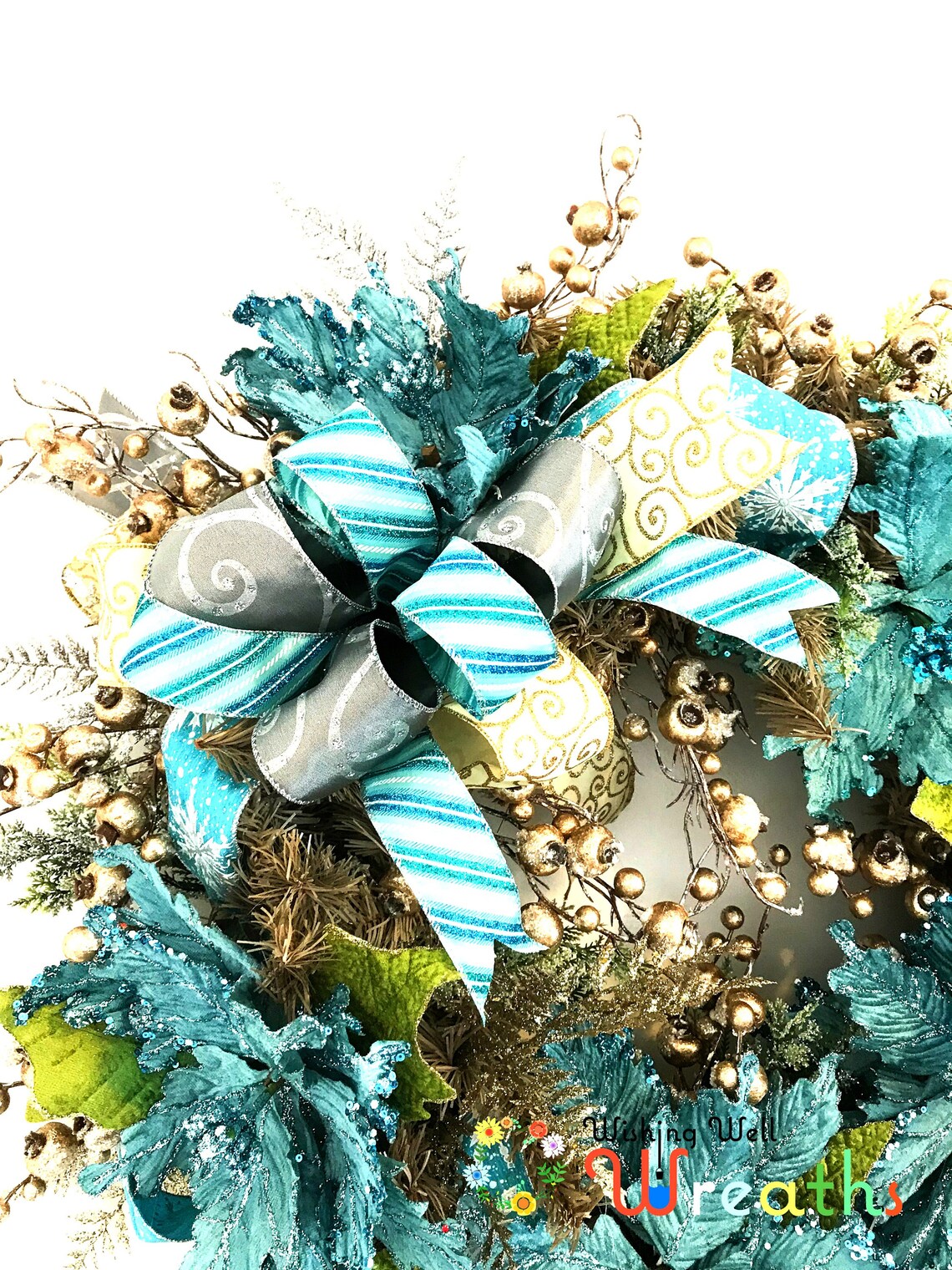 Blue Poinsettia Wreath/ Winter Flower Christmas Décor/  Etsy