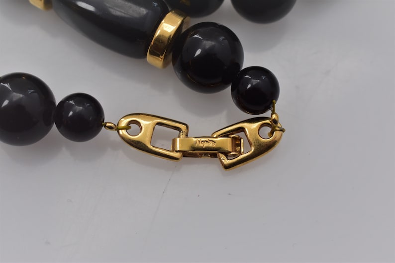 Vintage Napier Black Plastic Unique Mod Retro Style Beaded Necklace