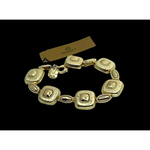 Monet Chain Linked Bracelet Gold Tone Squares OriginalTag Attached