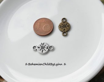 8x Compass Metal Connectors 16 mm x 10 mm ~ D.I.Y. Macrame • Jewellery Making • Globetrotter • D.I.Y. Earrings /Bracelets • Wanderlust