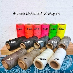 Ø 1mm Linhasita® gewachstes Garn 5m/ 10m/ 20m Schwarz, Grau, Weiß, Neon ~ Schmuckherstellung • Makramee • Ledernähgarn • Buchbinderei