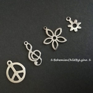 1x/ 2x Edelstahl Anhänger Blume, Peace Zeichen o. Musiknote Schmuckherstellung Makramee Accessoires Metallanhänger Schmuck Anhänger Bild 1