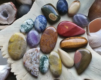 Flat-Back Gemstone Cabochons ~ Bumble Bee Jasper • Amethyst • Moss Agate • Mookait • Ryolite • Ocean Jasper • Jewelry Making • Wire Wrapping