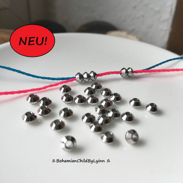 10x/ 20x Edelstahl Doppelkegel-Perlen 4mm x 3mm ~ Zwischenperlen • Abstandsperlen • Schmuckherstellung • Makramee Perlen • Basteln