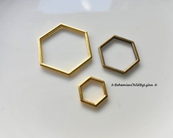 Hexagon Connectors/ Pendants: Goldplated, Silver, Antique Bronze ~ Jewellery Making • Macrame Accessories • Handicraft • Metal Connectors