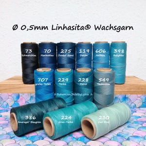 Ø 0,5 mm Linhasita® gewachstes Garn 5m/ 10m/ 20m Blau, Minz, Türkis - Schmuckherstellung • Makramee • Ledernähgarn