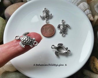 4x/ 8x Schildkröten Schmuckverbinder 21 x 14,5mm ~ Schmuckherstellung • Makramee-Zubehör • Nähzubehör • Ozean • Strand • Surfen • Meerestier