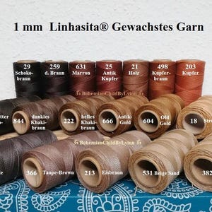 Ø 1mm Linhasita® gewachstes Garn 5m/ 10m/ 20m Creme, Beige, Rost, Braun ~ Schmuckherstellung •  Makramee • Ledernähgarn • Buchbinderei