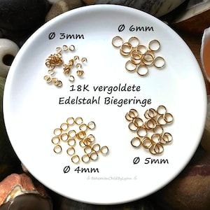 Ø 3/ 3,5/ 4/ 5/ 6 mm 18K vergoldete Edelstahl Offene Biegeringe ~ Schmuckherstellung • Anhängerösen • Verbindungsringe