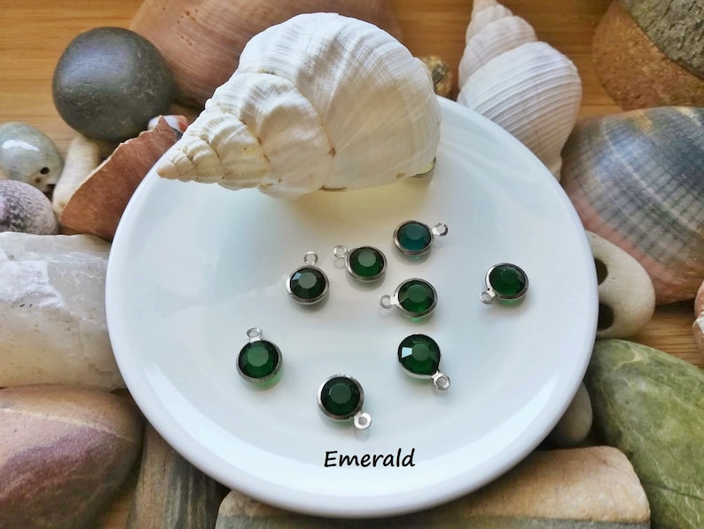 Glas-Anhänger in Edelstahl Fassung m. Schlaufe 12 x 9 mm 9 Farben Schmuckherstellung DIY Makramee Glas Charm Glasanhänger Emerald