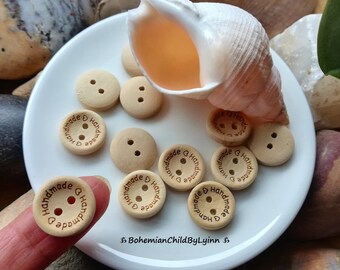 10x/ 20x Wood Buttons "Handmade" Ø 15mm ~ D.I.Y. Projects • Gift Packaging • Sewing Buttons • Handicrafts • Wooden Buttons • Scrapbooking