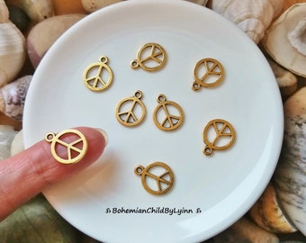 6x/ 12x Peace Symbol Charms 15mm x 12mm ~ Jewellery Making • Macrame Accessories • Handicraft • Peace Sign • Boho • Hippie • Antique Gold