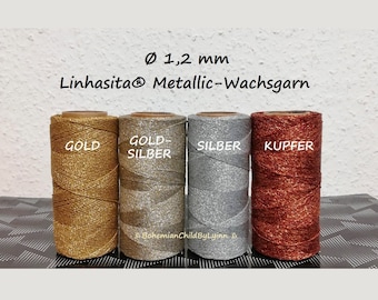 Ø 1.2mm Linhasita® Gewachstes Garn 5/ 10/ 20m Gold, Silber, Gold-Silber, Kupfer - Makrameegarn, Schmuckherstellung, Wachsgarn, Ledernähgarn