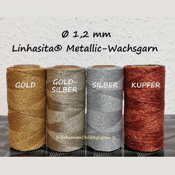 Ø 1.2mm Linhasita® Gewachstes Garn 5/ 10/ 20m Gold, Silber, Gold-Silber, Kupfer - Makrameegarn, Schmuckherstellung, Wachsgarn, Ledernähgarn