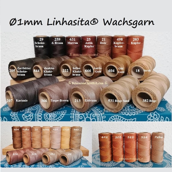 Ø 1mm Linhasita® Wachsgarn: 5m/ 10m/ 20m ~ Makrameegarn, Makrameeschnur, Schmuckherstellung, gewachstes Garn, Ledernähgarn, Buchbinderei