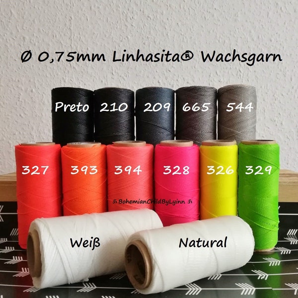 Ø 0,75mm Linhasita® Wachsgarn: 5m/ 10m/ 20m ~ Makramee, Schmuckherstellung, Bastelgarn, gewachstes Garn, Leder Nähgarn, Polyester Wachsgarn