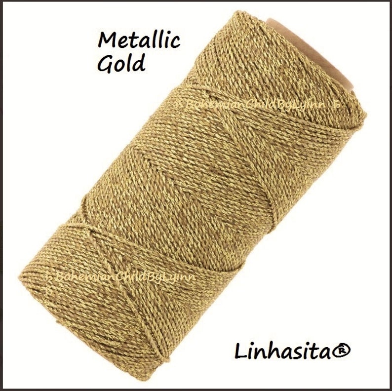 Ø0,5 mm Linhasita® Wachsgarn: 5m/ 10m/ 20m Metallic-Gold, Silber, Gold-Silber oder Kupfer Makrameegarn, Schmuckherstellung, Ledernähgarn Bild 2