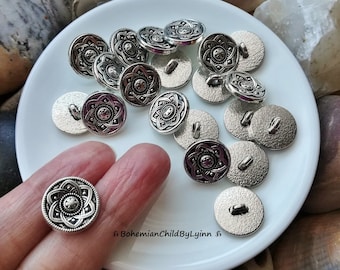 10x Shank Buttons Mandala Ø 15mm ~ Jewellery Making • Macrame Accessories • Jewellery Fasteners • Mandala • Vintage • Floral • Metal Buttons