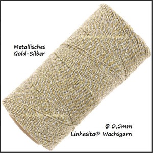 Ø0,5 mm Linhasita® Wachsgarn: 5m/ 10m/ 20m Metallic-Gold, Silber, Gold-Silber oder Kupfer Makrameegarn, Schmuckherstellung, Ledernähgarn Bild 3