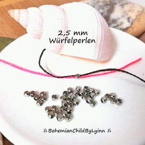Würfelperlen 2,5mm aus Messing ~ Schmuckherstellung •  Silberton • Makramee • Nähen
