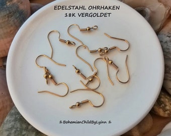 10x/ 20x Stainless Steel Earring Hooks 18K Gold-Plated ~ Ear Wire with Vertical Loop • D.I.Y. Earrings • Earring Findings • Jewellery Making