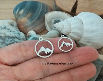 Silver Stainless Steel Mountain Charm Pendant ~ Jewellery Making • Macrame Accessories • Jewellery Charms • Hiking • Snow Capped Mountain