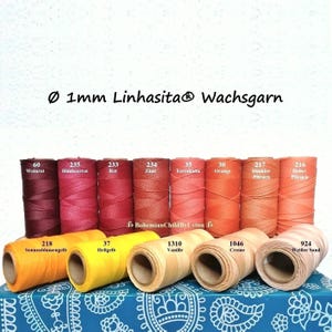 Ø 1mm Linhasita® gewachstes Garn 5m/ 10m/ 20m Creme, Gelb, Orange, Rot ~ Schmuckherstellung • Makramee • Ledernähgarn • Buchbinderei