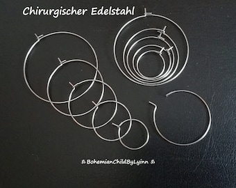 8x Creolen Ohrringe aus chirurg. 316L Edelstahl Ø 15mm/ 20mm/ 25mm/ 30mm/ 35mm/ 40mm ~ Hypoallergen • D.I.Y. Ohrringe • Schmuckherstellung