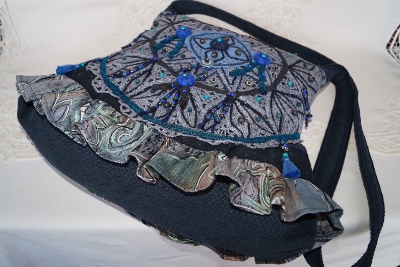 Greyblue bag crochet lace bag large bag vintage crossbody Etsy