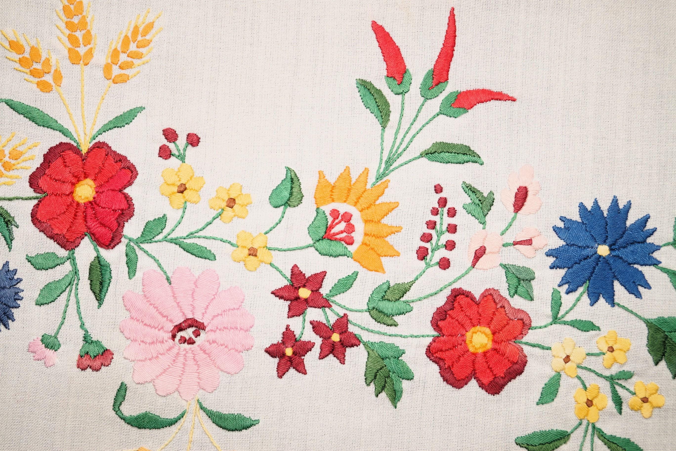ハンガリーのカロチャ花柄テーブルランナー 72.5/28.5 cm、手刺繍の