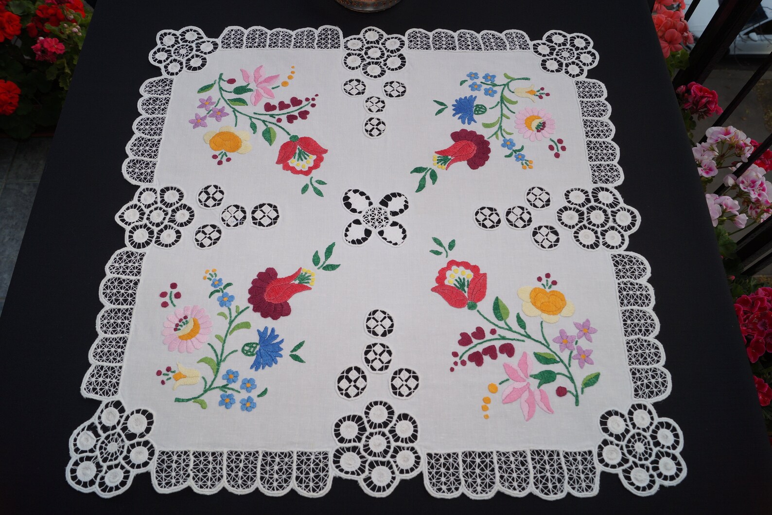 Hungarian Kalocsa Richelieu Tablecloth 45/45 Cm Embroidered Etsy