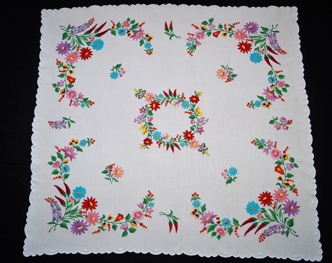 Hungarian Kalocsa Tablecloth 85/ 79 Cm, Hand Embroidered Home