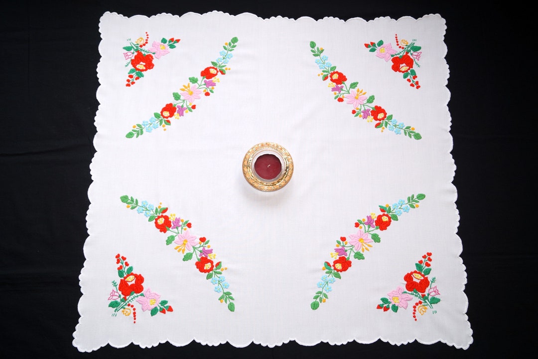 Hungarian Kalocsa Tablecloth 81/ 77 Cm, Hand Embroidered Home