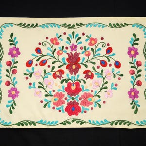 Hungarian Matyo cushion cover 48/ 32.5 cm, hand embroidered pillow, Hungarian folk pillowcase, colorful floral embroidery, floral pillowcase