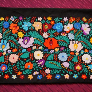 Hungarian black Matyo floral pillowcase 53/39 cm, hand embroidered pillowcase, Hungarian black folk pillow cover, colorful floral pillowcase