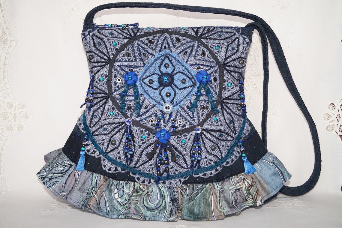 Greyblue bag crochet lace bag large bag vintage crossbody Etsy