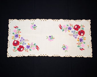 Hungarian Kalocsa table runner 65/30 cm, hand embroidered home decor, Hungarian folk table runner, colorful floral table decor, gift for Mum