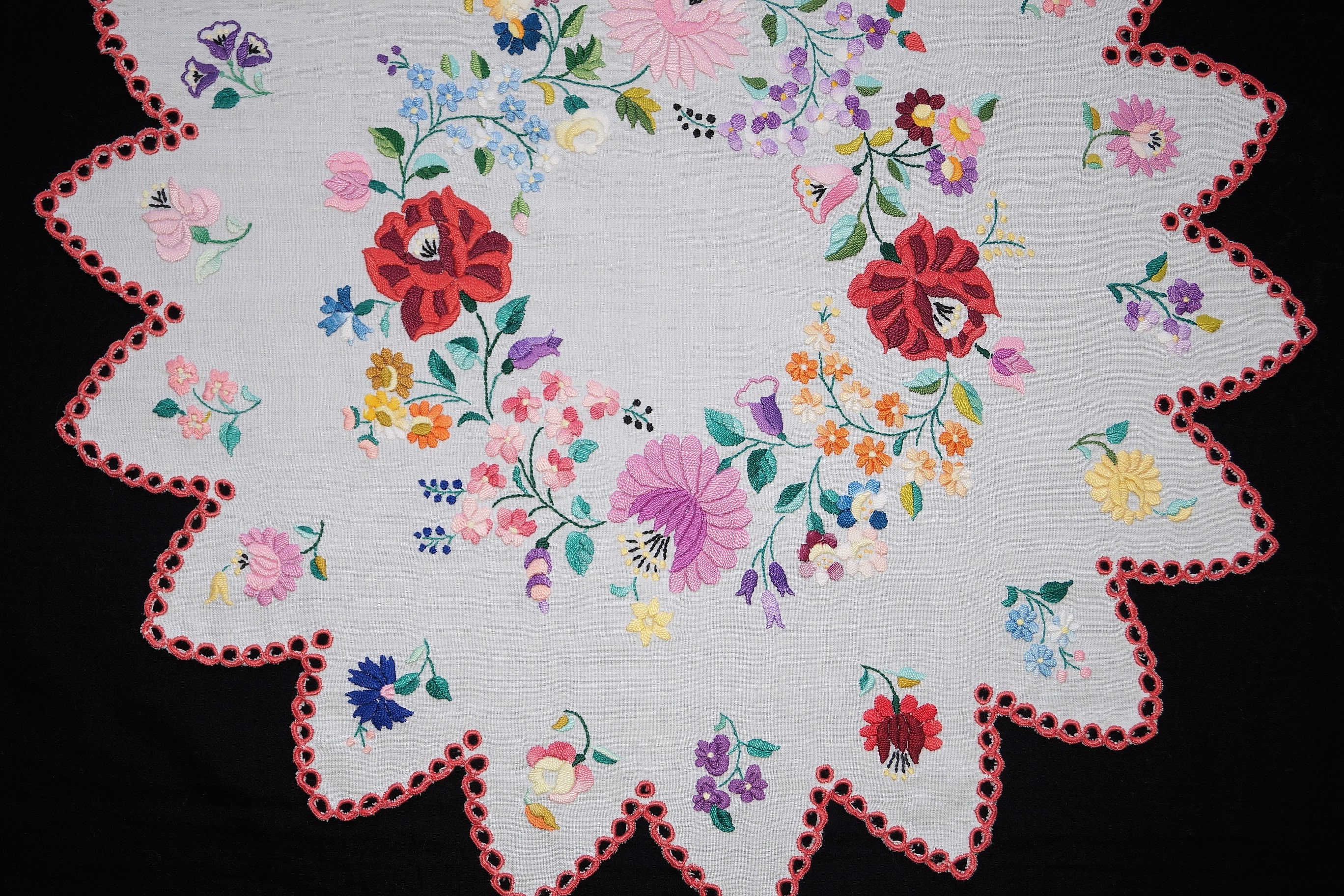Hungarian Kalocsa Tablecloth 58/ 56 Cm Hand Embroidered Home Etsy
