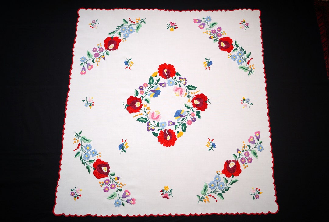 Hungarian Kalocsa Tablecloth 86/ 84 Cm, Hand Embroidered Home